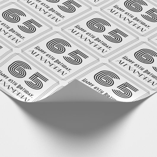 65番目の誕生日:インスパイアアールデコスタイル「65」 +名前 ラッピングペーパー (角)