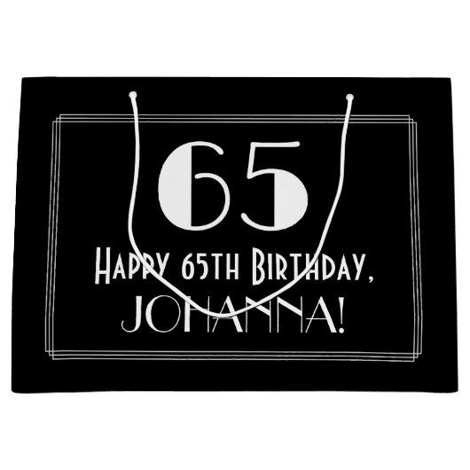 65番目の誕生日:インスパイアアールデコスタイル「65」、名前 ラージペーパーバッグ (正面)