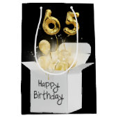 65番目の金ゴールド誕生日バルーン（白いボックス） ミディアムペーパーバッグ (正面)