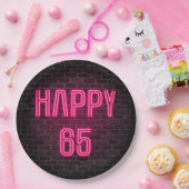 65白熱［赤熱］光を放つ誕生日ピンクのネオン ペーパープレート (パーティー)