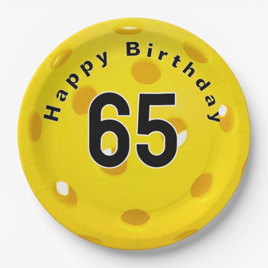 65誕生日イエローピックボール ペーパープレート (正面)
