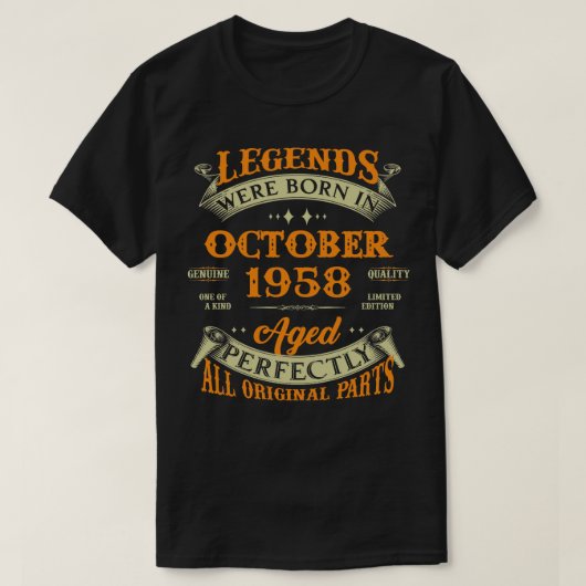 65誕生日ギフト生まれレジェンド1958年10月65 Tシャツ (デザイン正面)