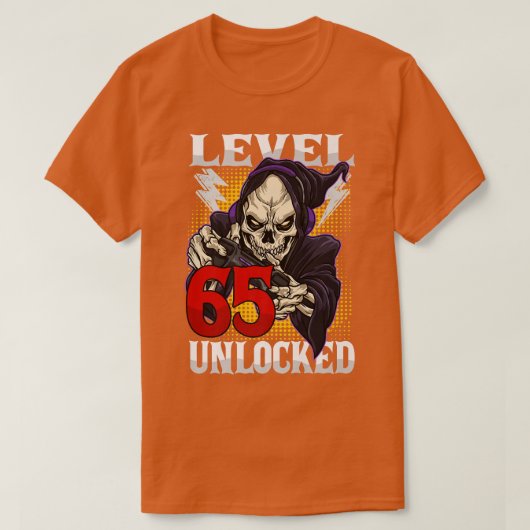 65誕生日ゲーマースケルトンレベル65アンロックゲーム Tシャツ (デザイン正面)