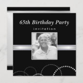 65誕生日シルバー&ブラック招待状 招待状 (正面/裏面)