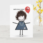 65誕生日スティックスフィギュア赤気球 カード (黄色い花)