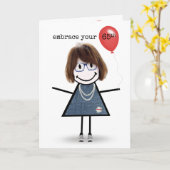 65誕生日スティックスフィギュア赤気球 カード (黄色い花)