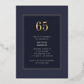 65誕生日ダークミニマルエレガント金ゴールドフレーム 箔招待状 (正面)