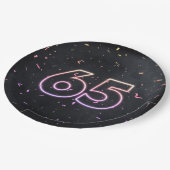 65誕生日ネオンサインオンブラック紙プレート ペーパープレート (アングル)