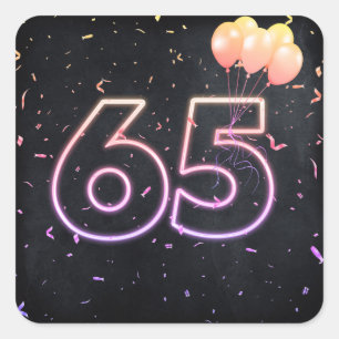 65誕生日ネオンサインオンブラック スクエアシール