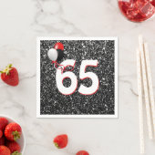 65誕生日バルーンオンブラックグリッターナプキンス スタンダードカクテルナプキン (インサイチュ)