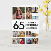 65誕生日フォトコラージュ13枚白黒 カード (黄色い花)