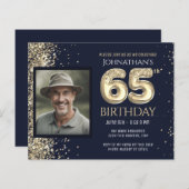 65誕生日フォト金ゴールドバルーン紙シート (正面/裏面)