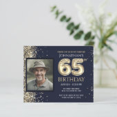 65誕生日フォト金ゴールドバルーン紙シート (スタンド正面)