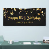 65誕生日ブラシスクリプトブラック金ゴールド星 横断幕 (トレードショー)