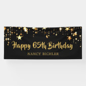 65誕生日ブラシスクリプトブラック金ゴールド星 横断幕 (横)
