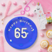 65誕生日ブルーピックボール ペーパープレート (パーティー)