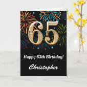 65誕生日レインボー花火ブラック&金ゴールド カード (黄色い花)