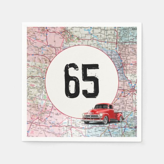 65誕生日レッドレトロトラックオンロードマップ スタンダードカクテルナプキン (正面)
