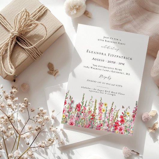 65誕生日威厳がある誕生月花グラジオラス 招待状