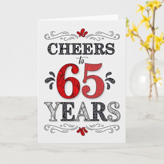 65誕生日応援の赤い白の黒のパターン カード (黄色い花)