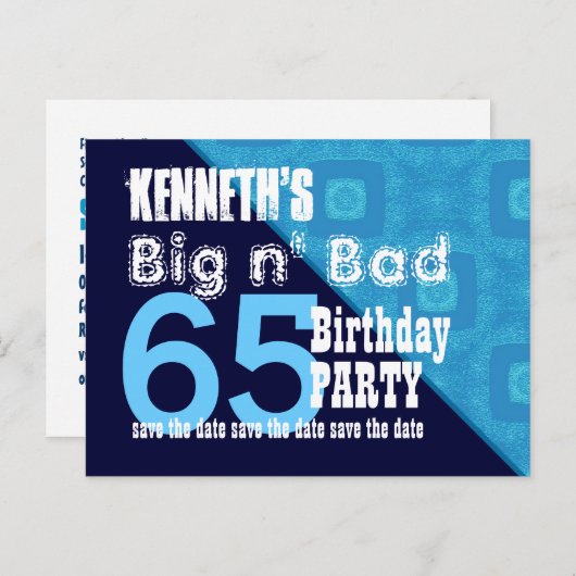 65誕生日日付を保存する青い対角線V02A18 案内ポストカード (正面/裏面)