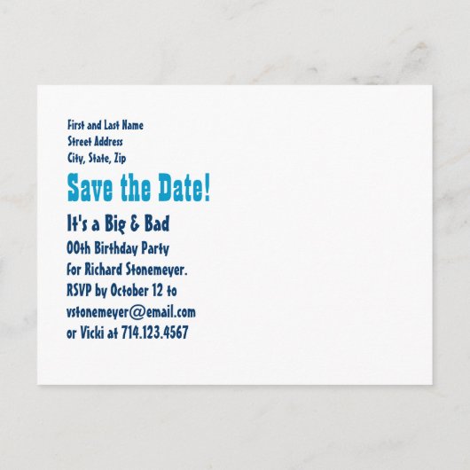 65誕生日日付を保存する青い対角線V02A18 案内ポストカード (裏面)