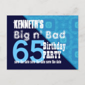 65誕生日日付を保存する青い対角線V02A18 案内ポストカード (正面)