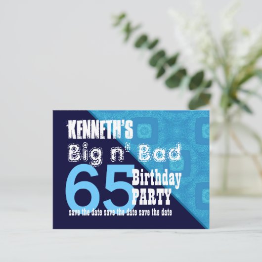65誕生日日付を保存する青い対角線V02A18 案内ポストカード (スタンド正面)