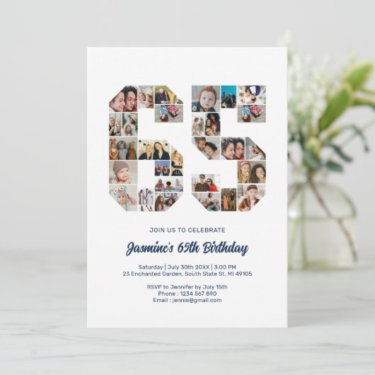 65誕生日番号65カスタムフォトコラージュ 招待状 (スタンド正面)