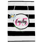 65誕生日白黒ストライプ ミディアムペーパーバッグ (正面)