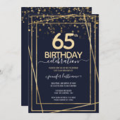 65誕生日金ゴールドとブルー招待状 招待状 (正面/裏面)