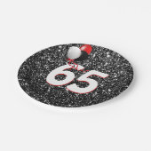 65誕生日風船オン黒グリッター ペーパープレート (アングル)