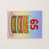 65誕生日:おもしろいケーキとキャンドル+名前をカスタムする ジグソーパズル (横)