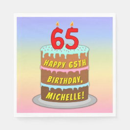 65誕生日:おもしろいケーキとキャンドル+名前をカスタムする スタンダードランチョンナプキン