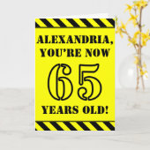 65誕生日:おもしろいステンシルスタイル文字、名前をカスタムする カード (黄色い花)