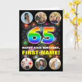 65誕生日:おもしろいレインボー#,名前をカスタムする&写真 カード (黄色い花)