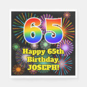 65誕生日:おもしろい花火パターン+虹65 スタンダードランチョンナプキン (正面)