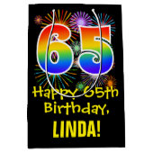 65誕生日:おもしろい花火パターン+虹65 ミディアムペーパーバッグ (正面)