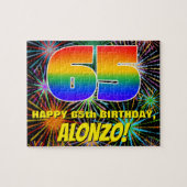 65誕生日:おもしろい、お祝カラフルい花火 ジグソーパズル (横)