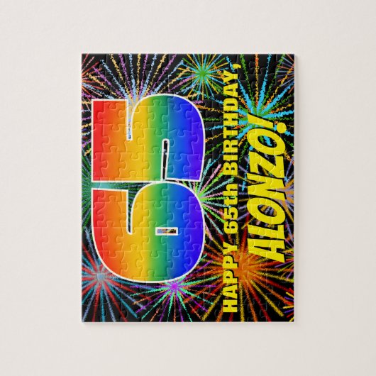 65誕生日:おもしろい、お祝カラフルい花火 ジグソーパズル (縦)