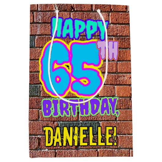 65誕生日:おもしろい、アーバングラフィティインスパイアルック ミディアムペーパーバッグ (正面)