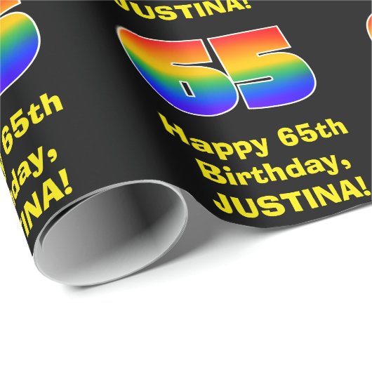 65誕生日:おもしろい、カラフルレインボーインスパイア# 65 ラッピングペーパー (ロールコーナー)