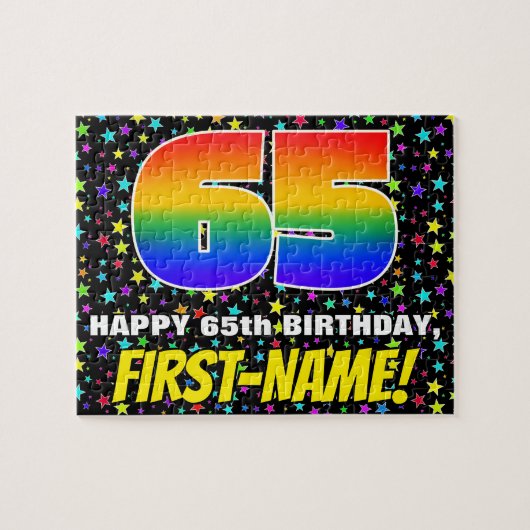 65誕生日:おもしろい、カラフル星野パターン ジグソーパズル (横)