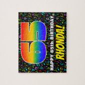 65誕生日:おもしろい、カラフル音楽シンボル、「65」 ジグソーパズル (縦)