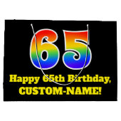 65誕生日～おもしろい, カラフル, 鮮やか, Rainbow 65 ラージペーパーバッグ (裏面)