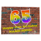 65誕生日:おもしろい、グラフィティインスパイアレインボーー# 65 ラージペーパーバッグ (裏面)