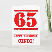 65誕生日:おもしろい、赤ゴムスタンプルックインスパイアス カード (正面)