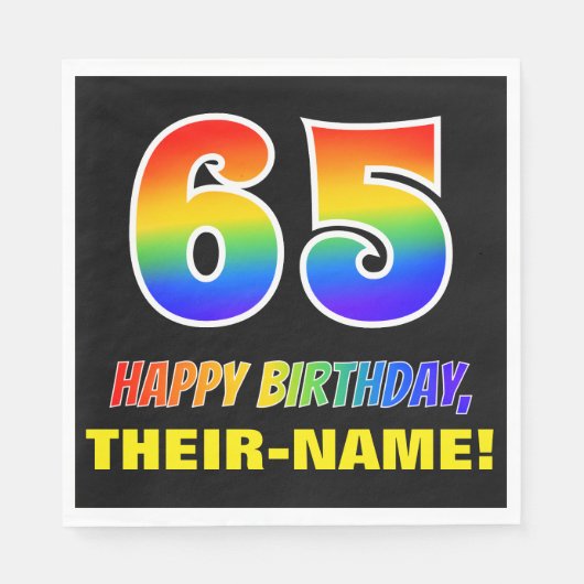 65誕生日:はっきりした,おもしろい,シンプル虹, 65 スタンダードランチョンナプキン (正面)