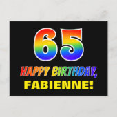 65誕生日:はっきりした,おもしろい,シンプル虹, 65 ポストカード (正面)