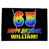 65誕生日:はっきりした,おもしろい,シンプル虹, 65 ラージペーパーバッグ (裏面)